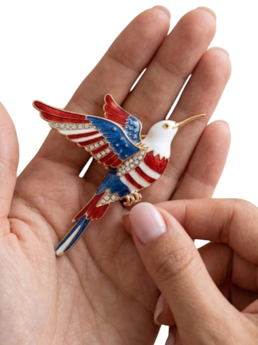 Patriotic American Bald Eagle Brooch Red White & Blue Crystal Pin 4th of July